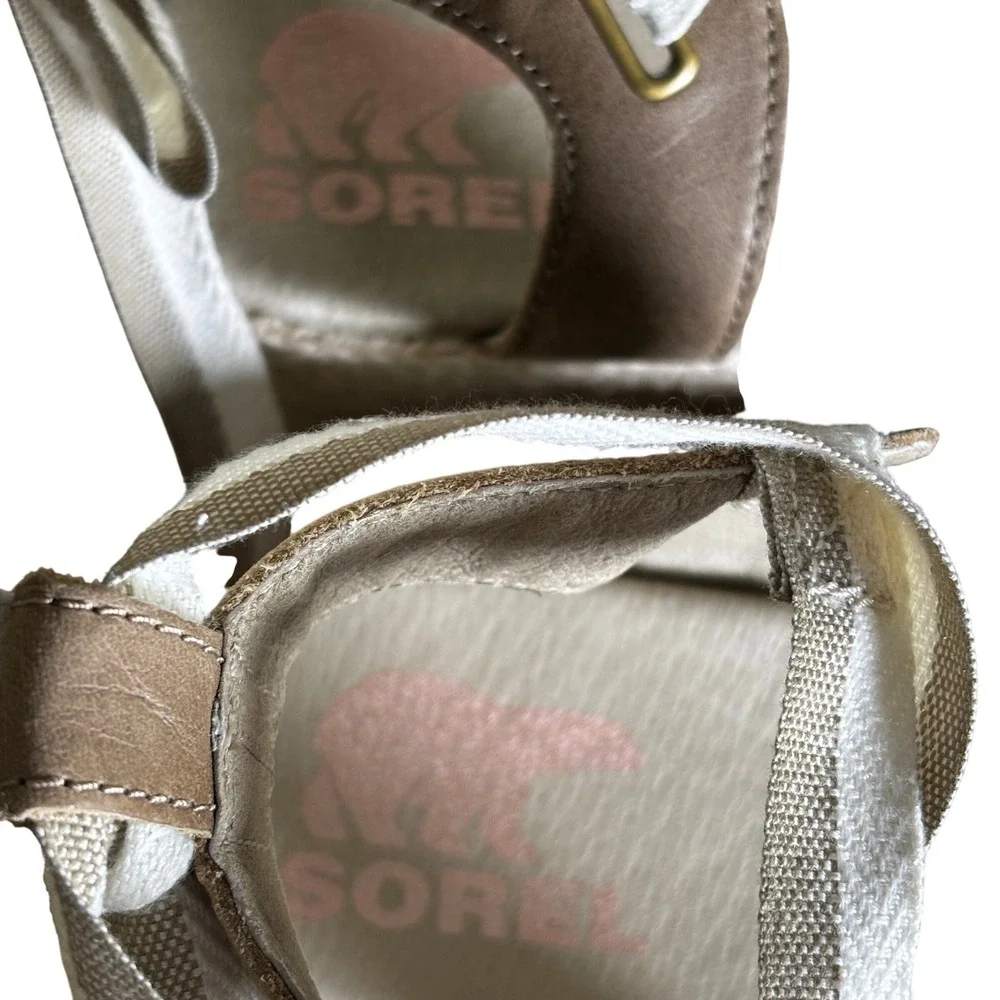 Sorel Size 8.5 Wedge Espadrille‎ Sandals Tan Suede Lace Up Platform Boho Sole